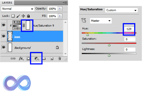 Change color in Photoshop with Hue/Saturation