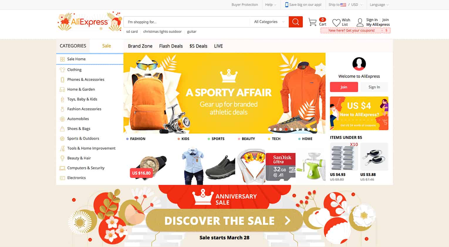 screenshot of aliexpress website