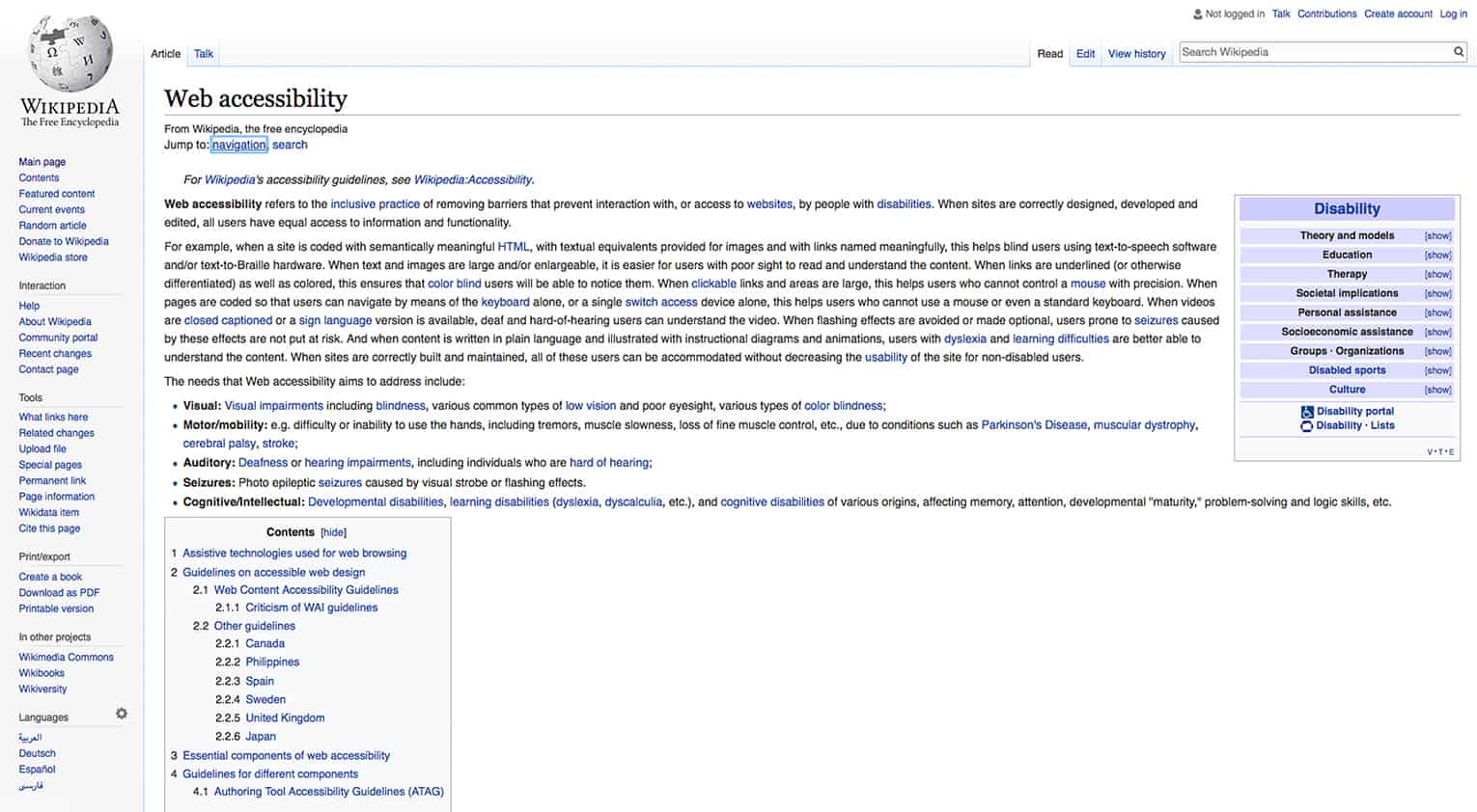 screenshot of wikipedia website