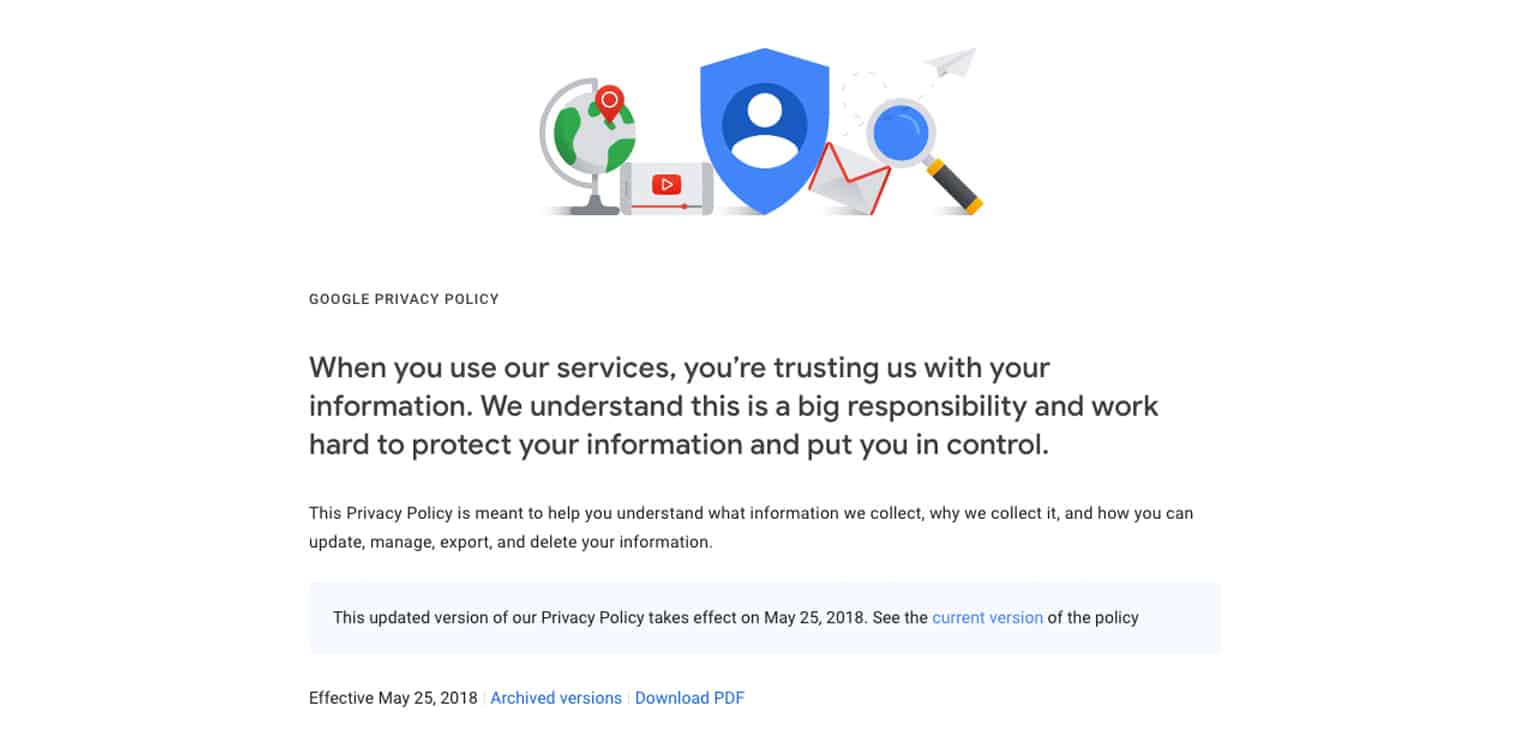 screenshot of google new pricacy rules
