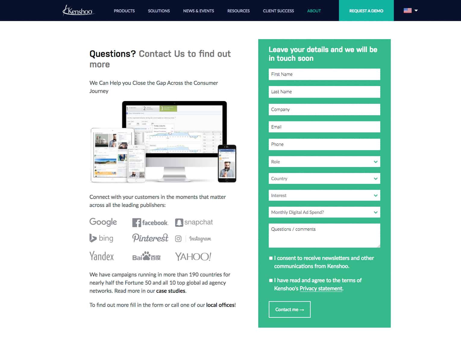 screenshot of kenshoo new signup form