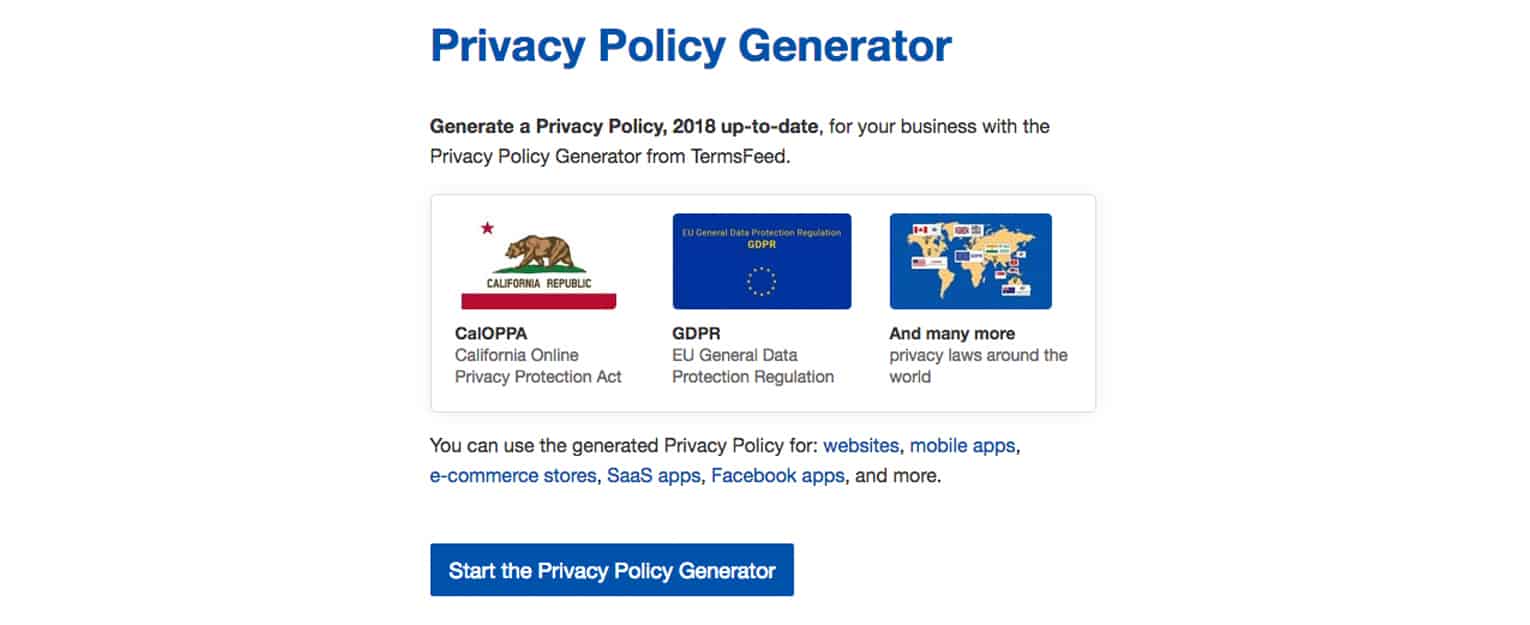 screenshot of a privacy policy genarator