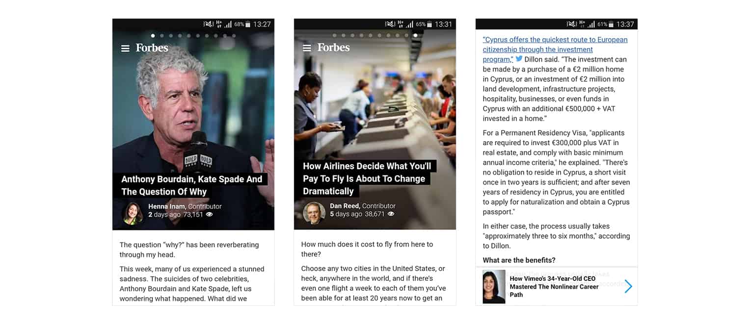 screenshot of forbes pwa