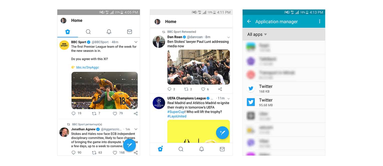 screenshott of twitter pwa and app