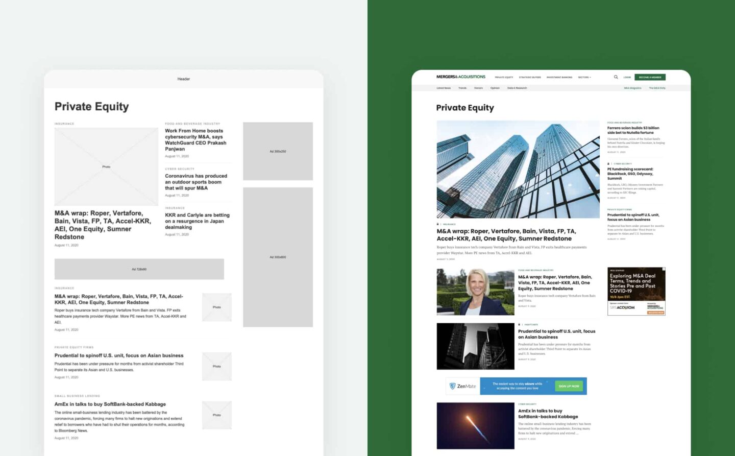 Mergers and acquisitions UX prototype and UI design