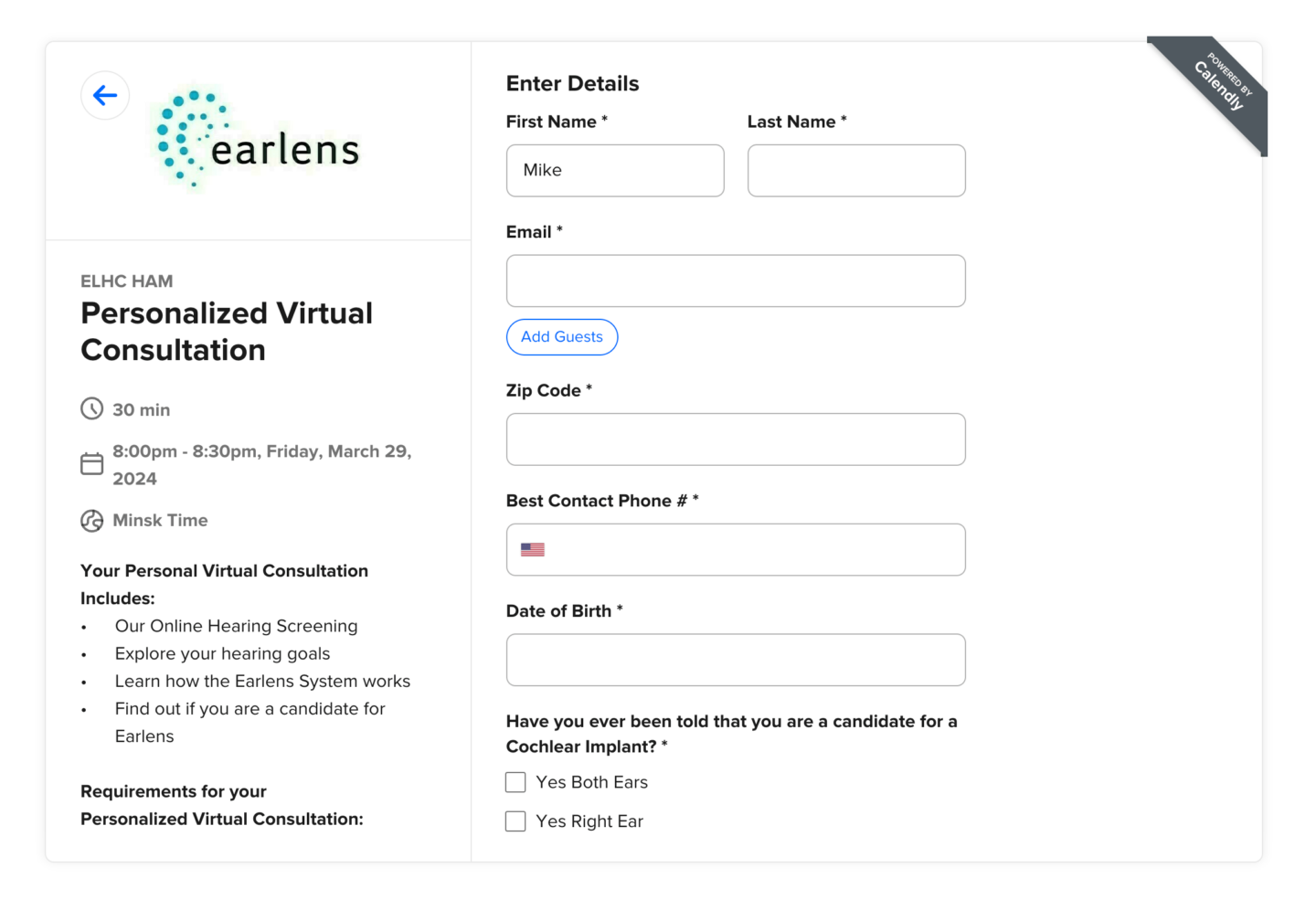 Referral program consultation booking via Calendly