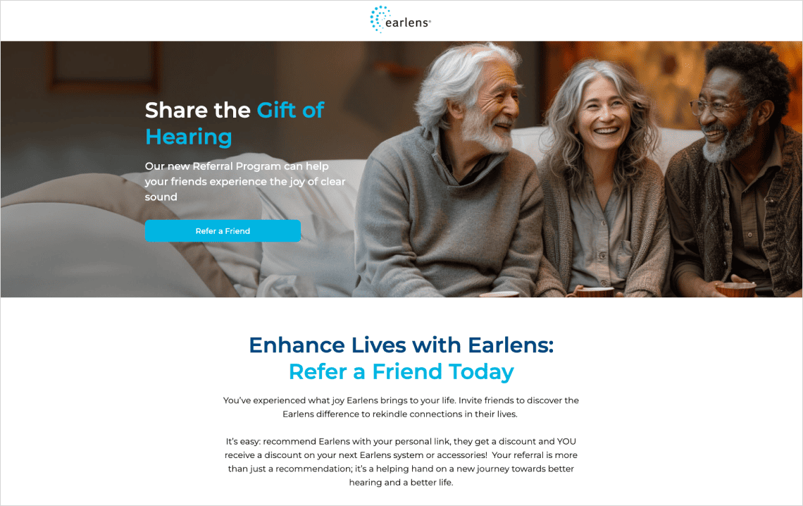 Earlens referral program page
