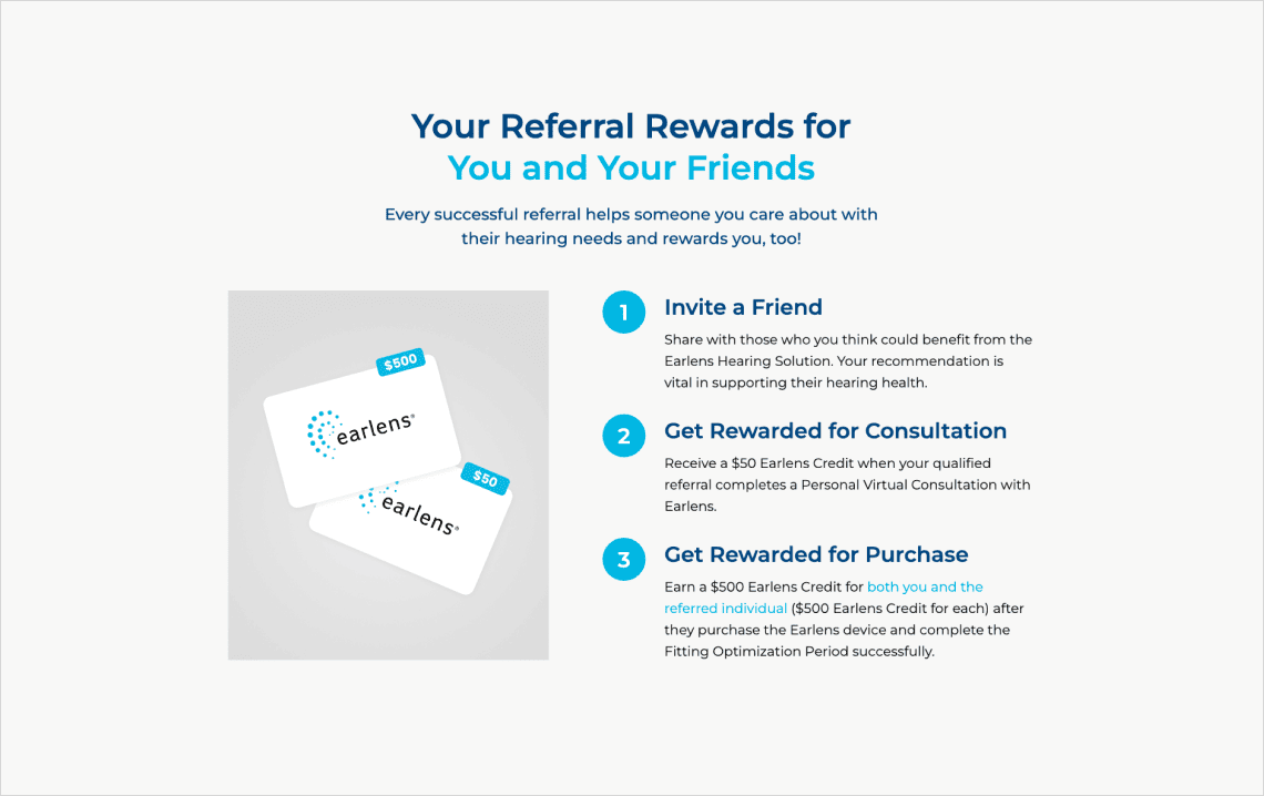 Earlens referral program page (steps)