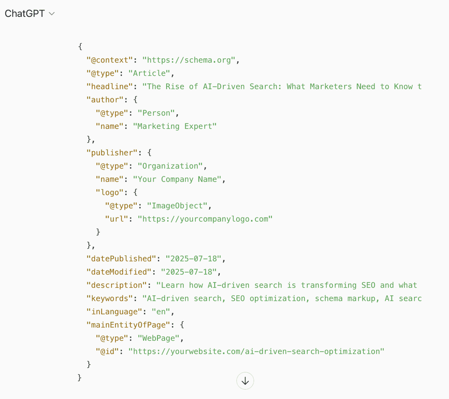 Chat GPT schema markup for AI visibility